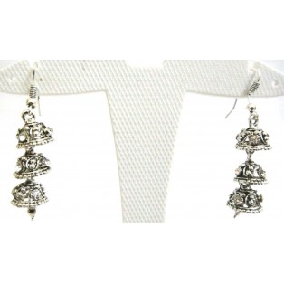 Silver Oxidized Earrings Jhumka Hook Dangle Drop Long Chandelier Triple Decker